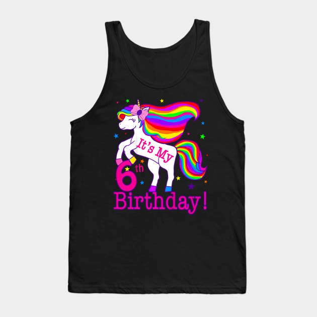 Kids Its My 6Th Birthday Rainbow Star Unicorn 6 Year Old Girls Tank Top by MaciGalloway3